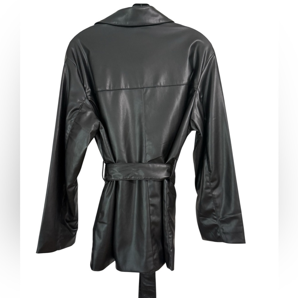 Zara NWT Faux Leather BLack Belted Jacket Size Medium - Picture 5 of 7